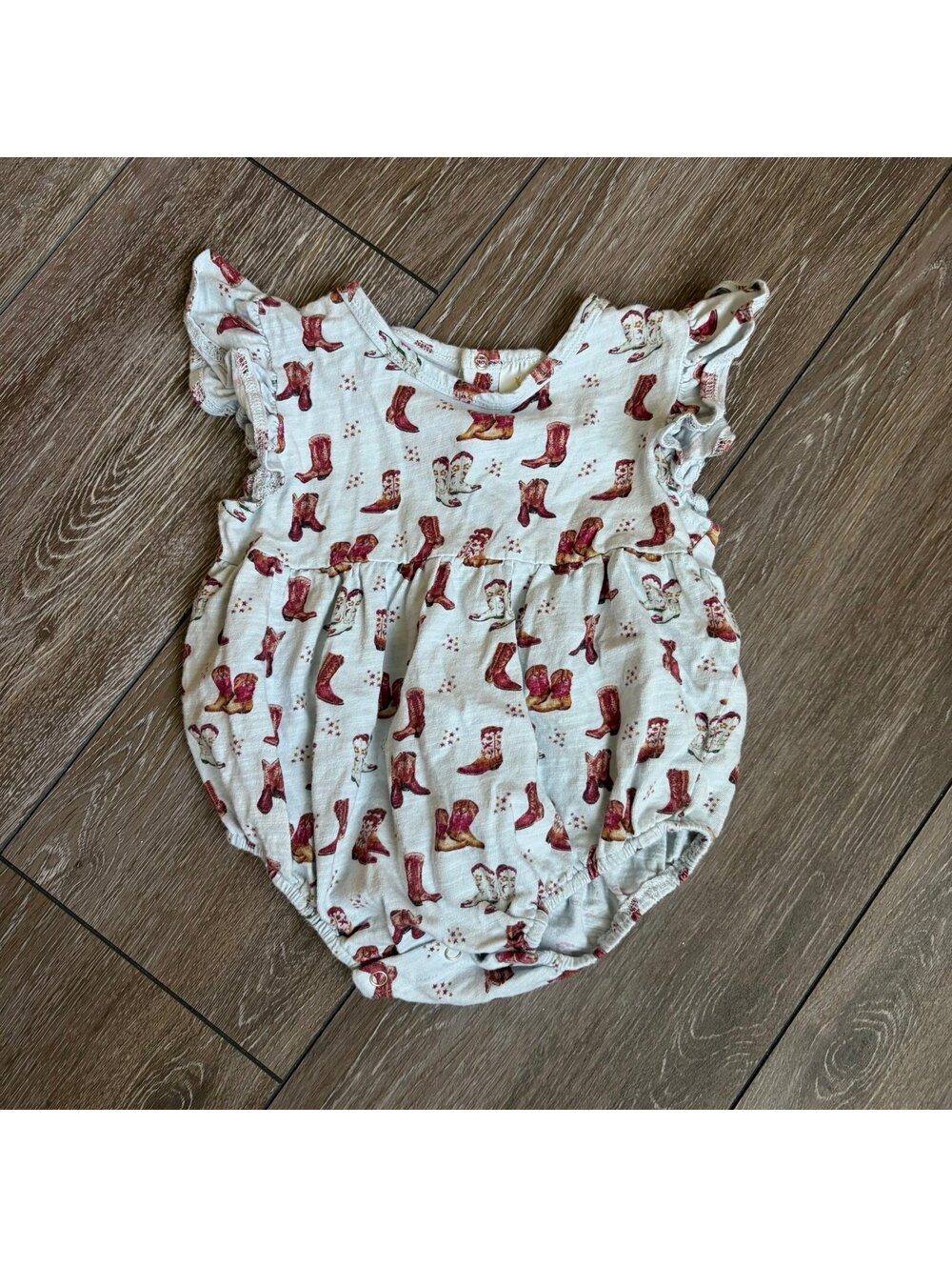 Velvet Fawn Cowboy Boot Western Print Ruffle Romper 2T